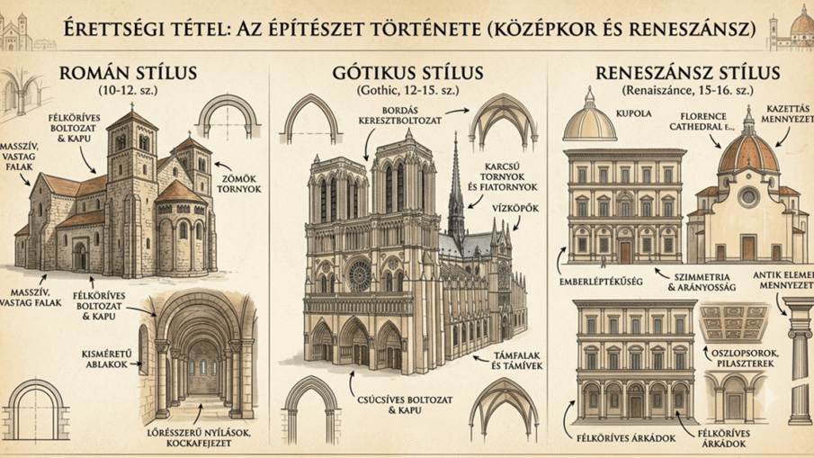 Román, gótikus és a reneszánsz építészeti stílus